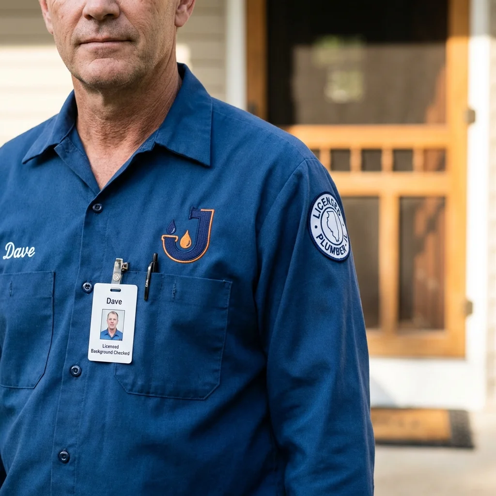 Licensed plumber showing ID badge in Verona, WI