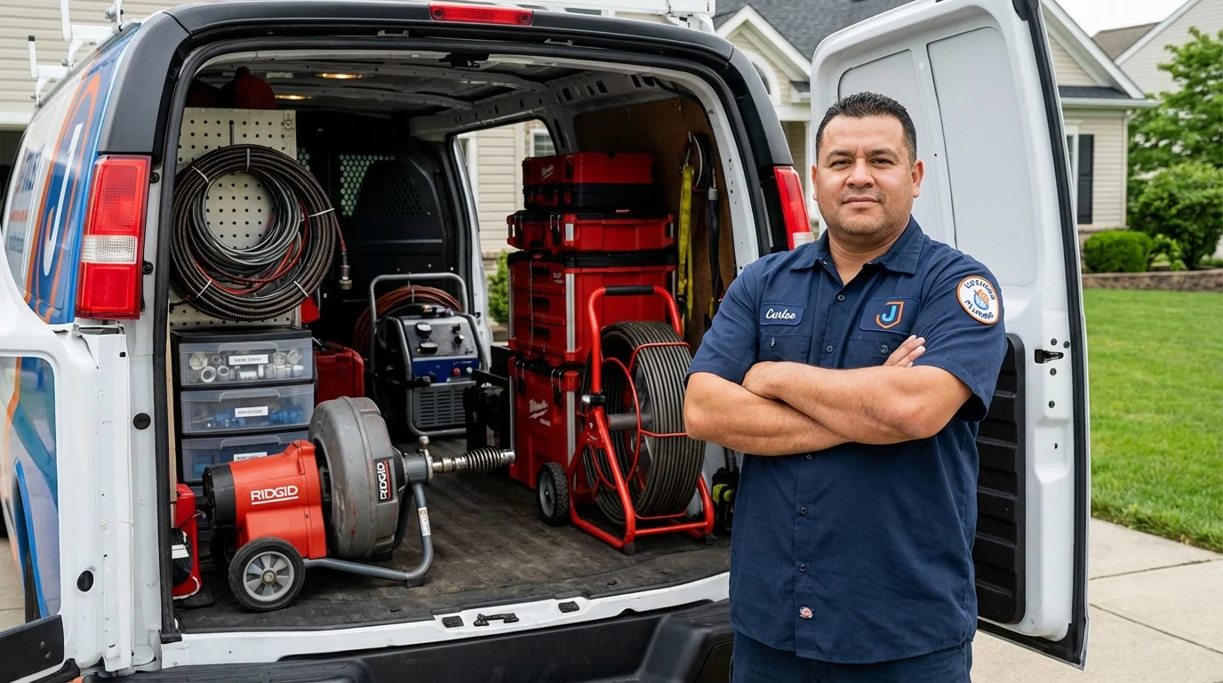 Professional drain cleaning equipment and Johns Plumbing LLC plumber in Verona