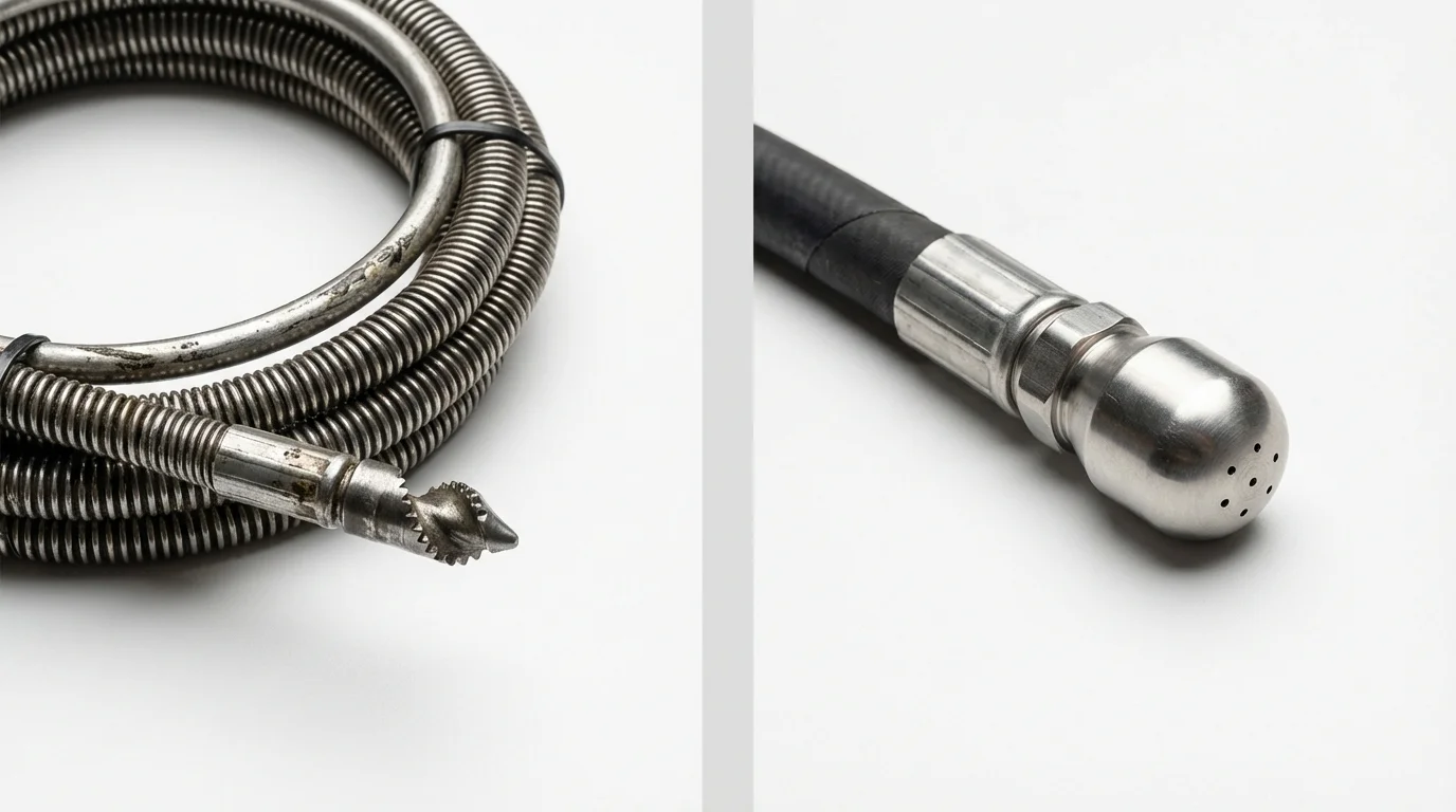 Drain snake cable and hydro jetting nozzle used for drain cleaning in Verona, WI