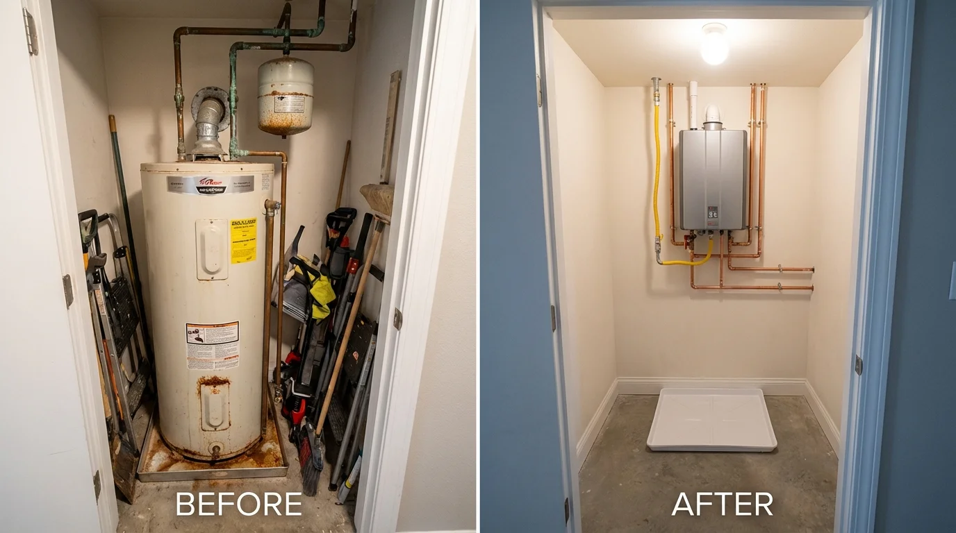 Tank water heater versus wall-mounted tankless unit comparison for Verona, WI homeowners