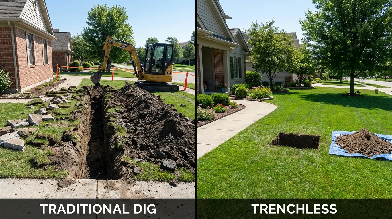 Trenchless sewer repair with minimal yard damage versus traditional excavation in Verona, WI